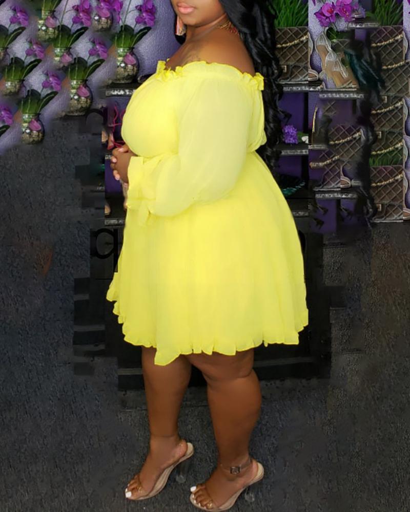 

Off Shoulder Ruffles Long Sleeve Casual Dress, Yellow