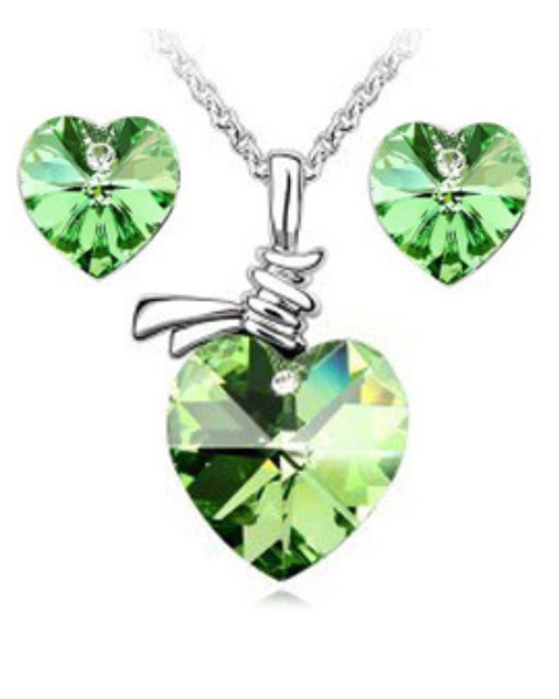 

3PCS Heart Shaped Pendant Necklace & Earrings Set, Green