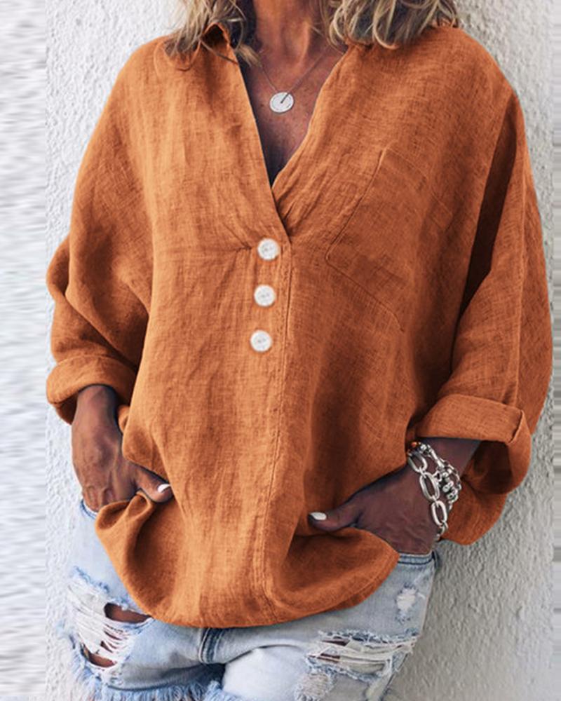

Button-Up Cotton & Linen Blouse, Orange