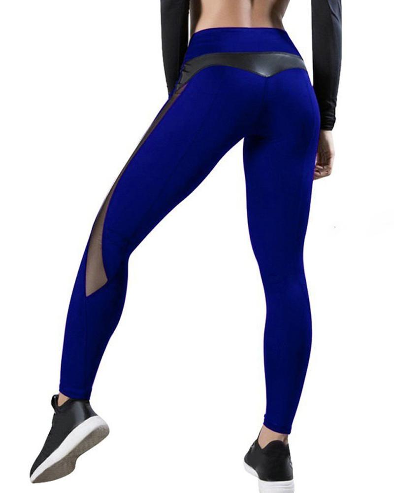 

Splicing Solid Fit Yoga Long Pants, Blue