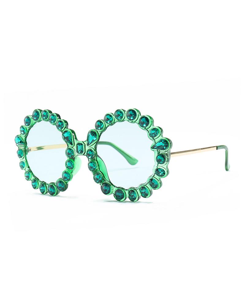 

Studded Round Frame Sunglasses, Green