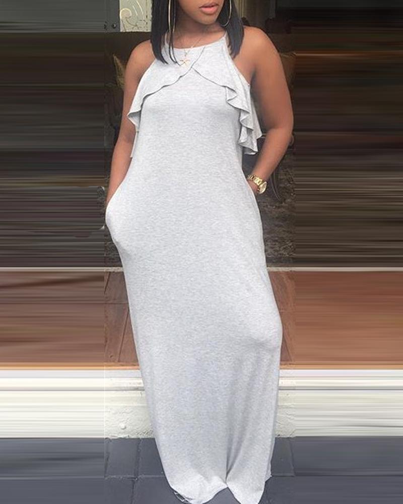 

Halterneck Side Pocket Maxi Dress, Gray