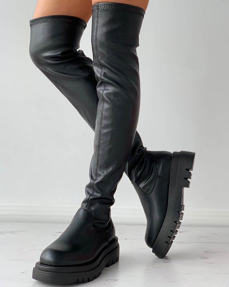 

Plain Over The Knee Boots, Black