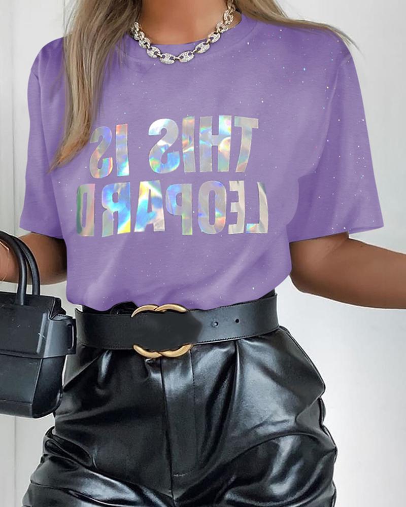

Sequins Letter Short Sleeve T-shirt, Purple