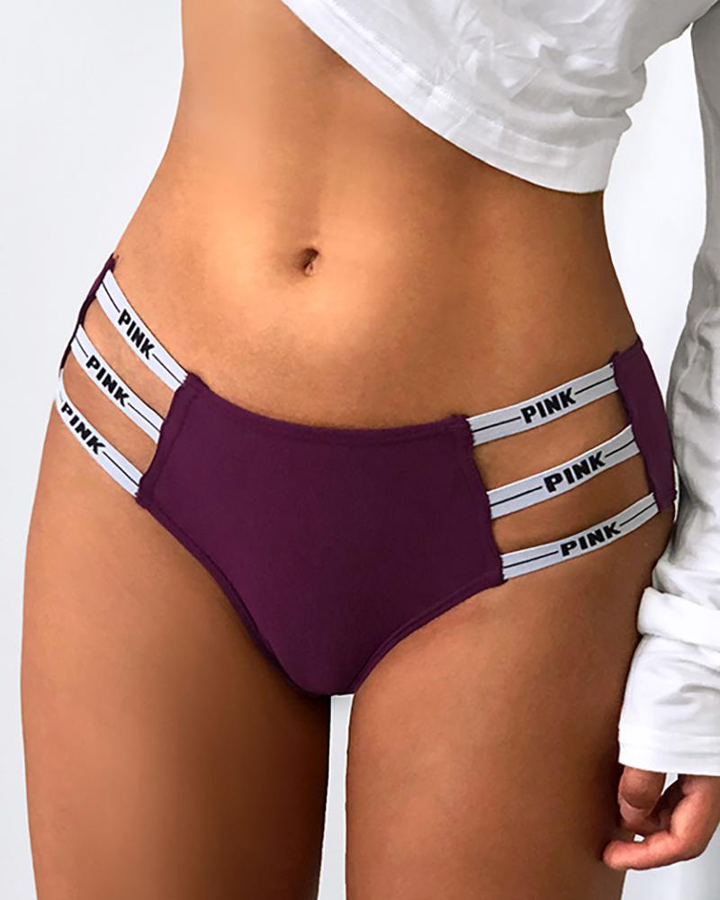 

Low Waist Letter Print Hollow-out Design Panty, Purple