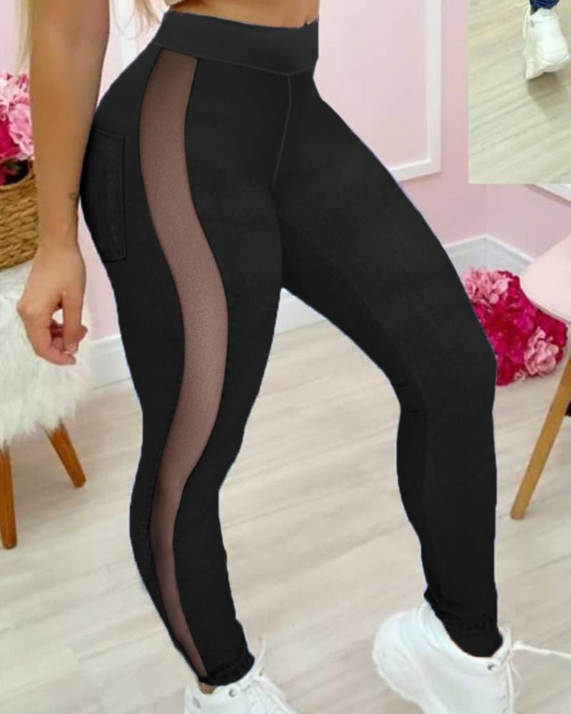 

High Waist Sheer Mesh Skinny Jeans, Black