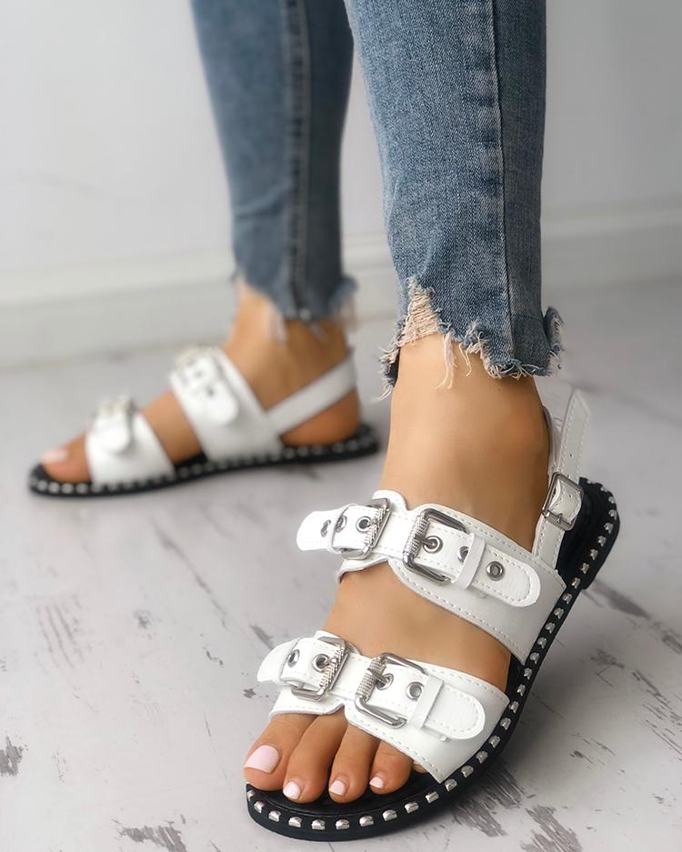 double buckle flat sandals