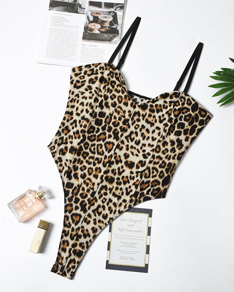 

Cheetah Backless Spaghetti Strap Bodysuit, Leopard