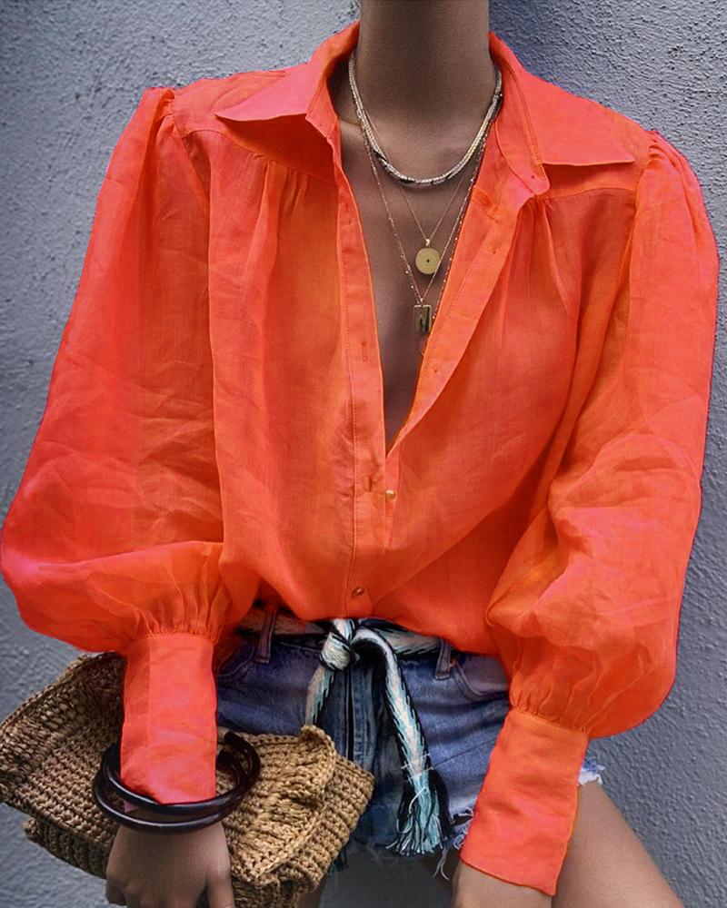 

Plain Lantern Sleeve Casual Shirt, Orange