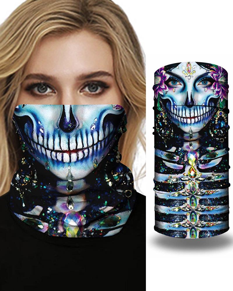 

Skull Print Breathable Face Bandana Magic Scarf Headwrap Balaclava, Blue