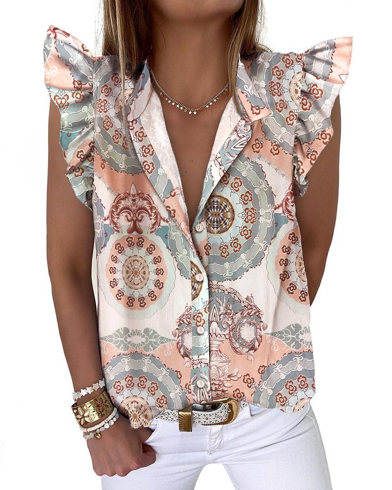 

Flutter Sleeve Scarf Print Shirt, Multicolor