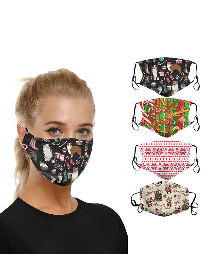 

4PCS/Set Christmas Print Filter Breathable Face Mask With 8 Filters, Style1