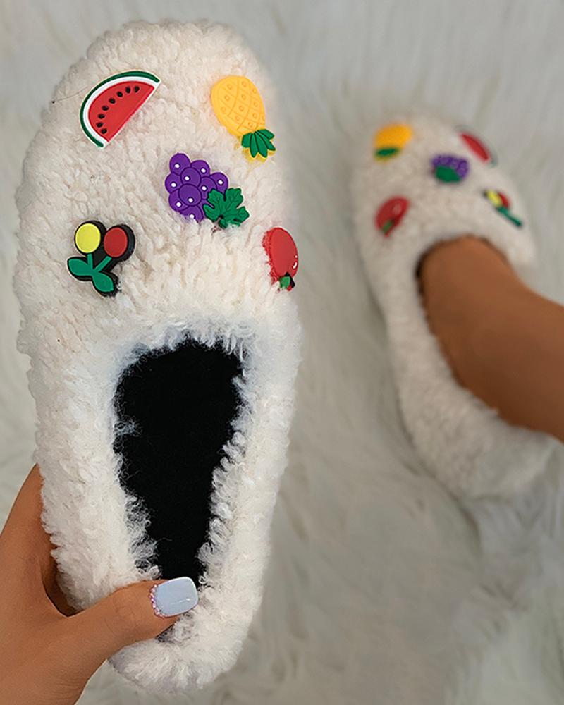 

Fruit Pattern Fluffy Shoes, White
