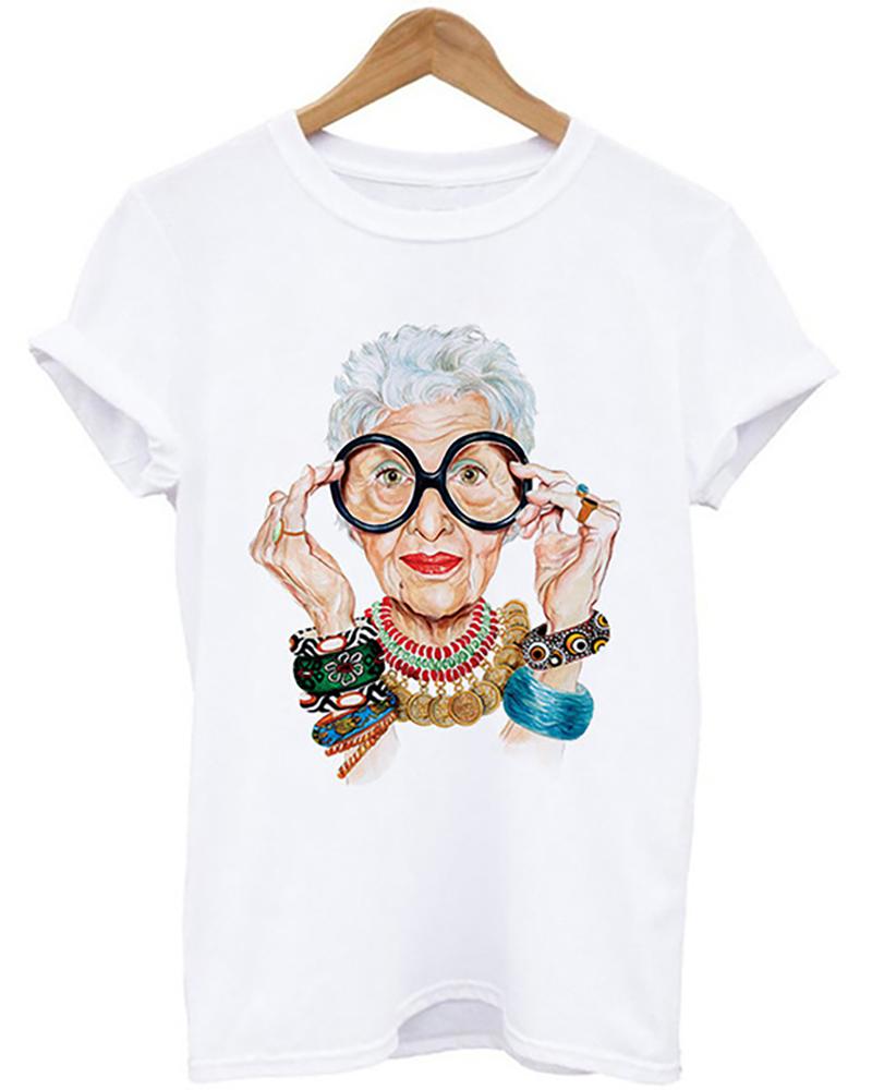 

Figure Print Causal T-shirt, Style4