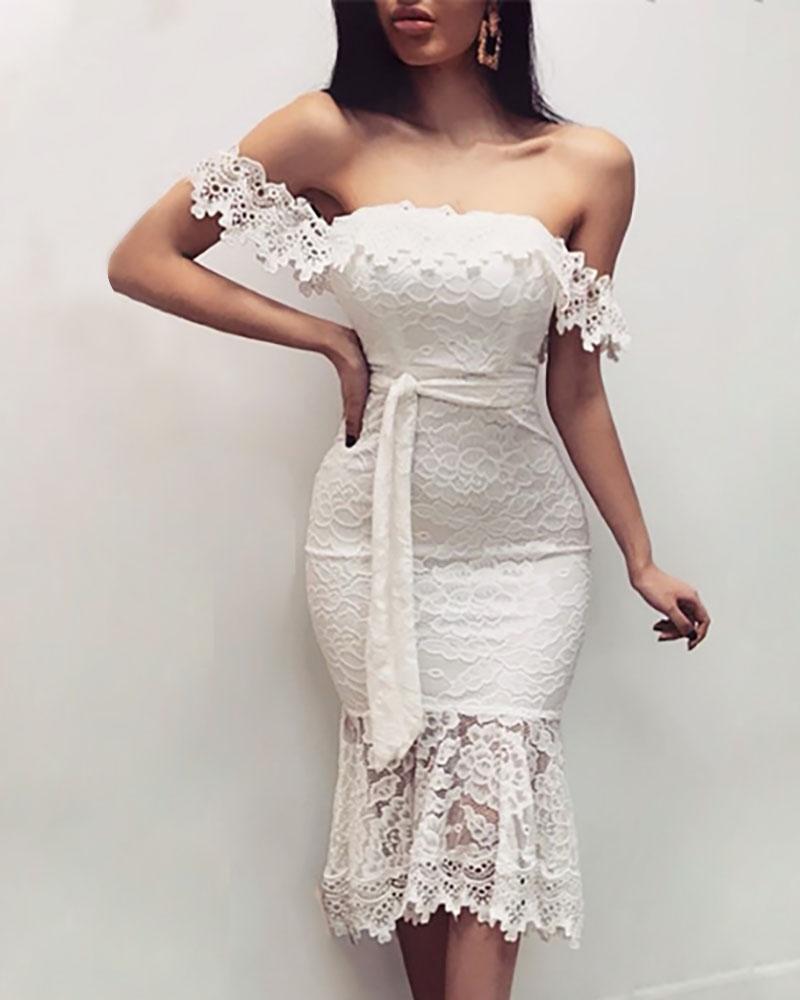 off shoulder lace dress white