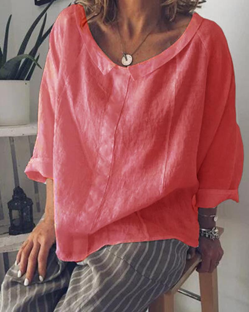 

Linen Plain Casual Top, Pink