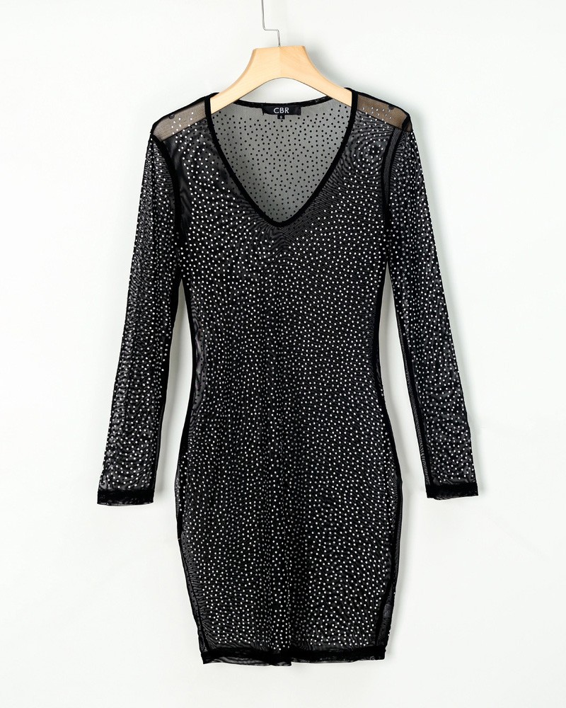 hot stamping mesh bodycon dress