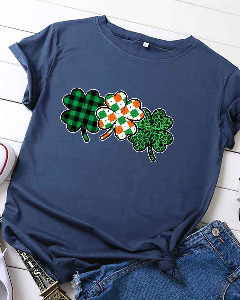 

Clover Print Casual T-shirt, Dark blue
