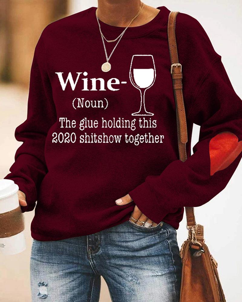 

Letter Graphic Heart Print Long Sleeve Sweatshirt, Wine red