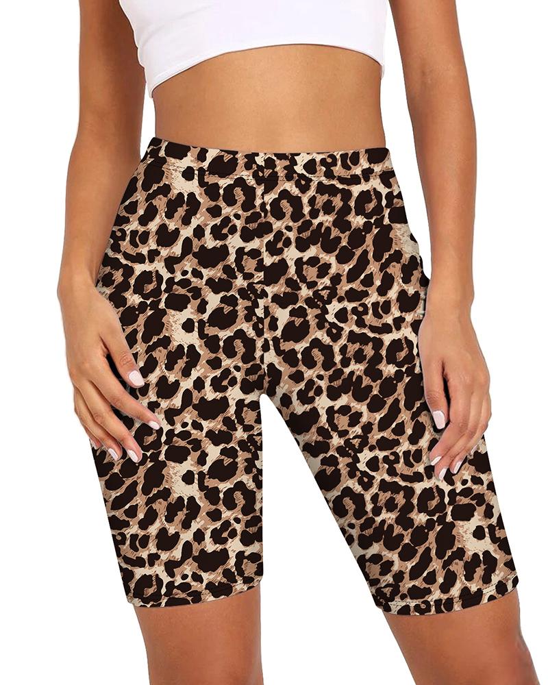 

Cheetah Print High-Rise Biker Shorts, Leopard