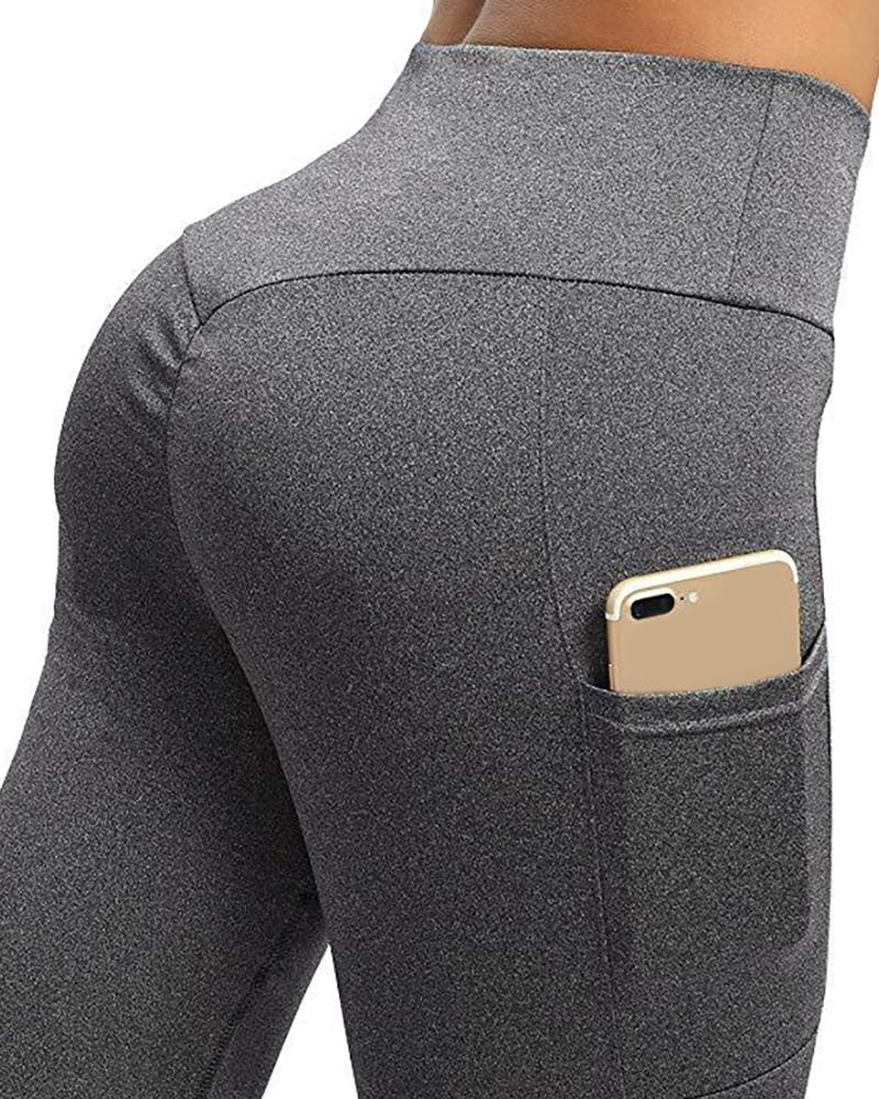 

High Waist Functional Pocket Design Skinny Yoga Pants, Dark grey
