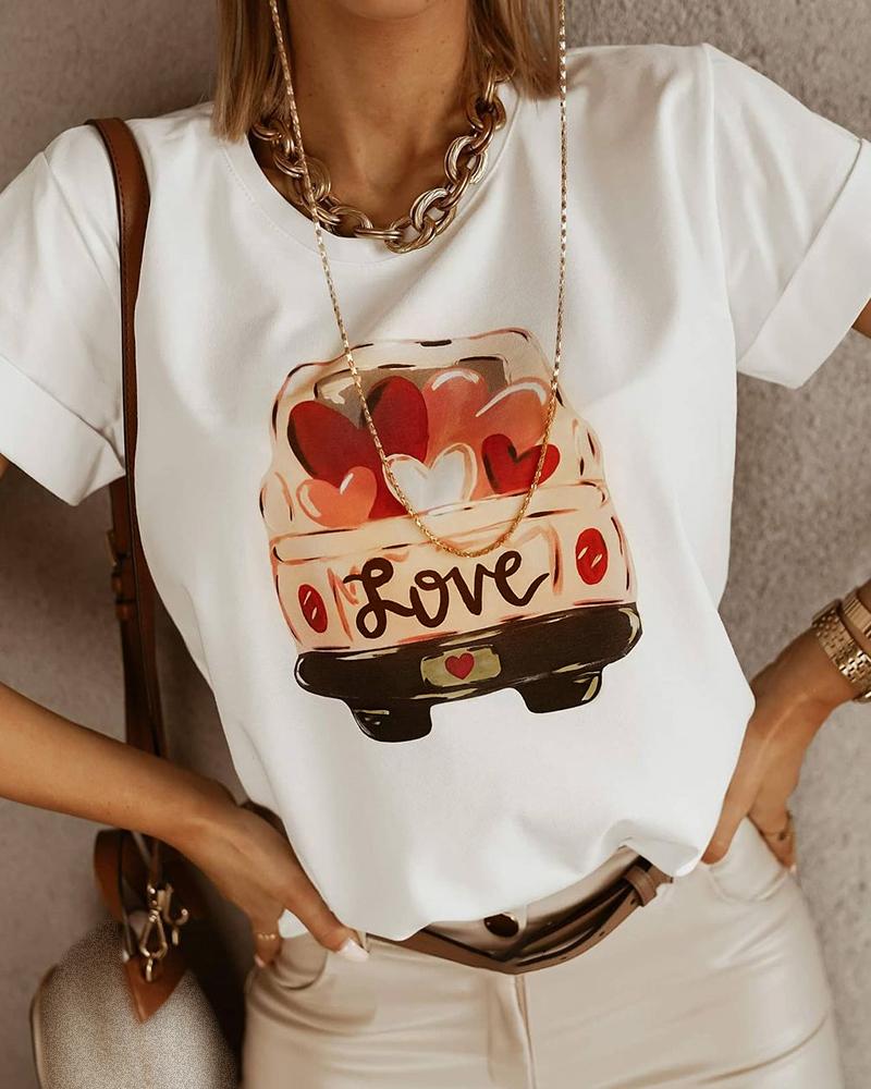 

Graphic Print Casual Short Sleeve T-Shirt, White