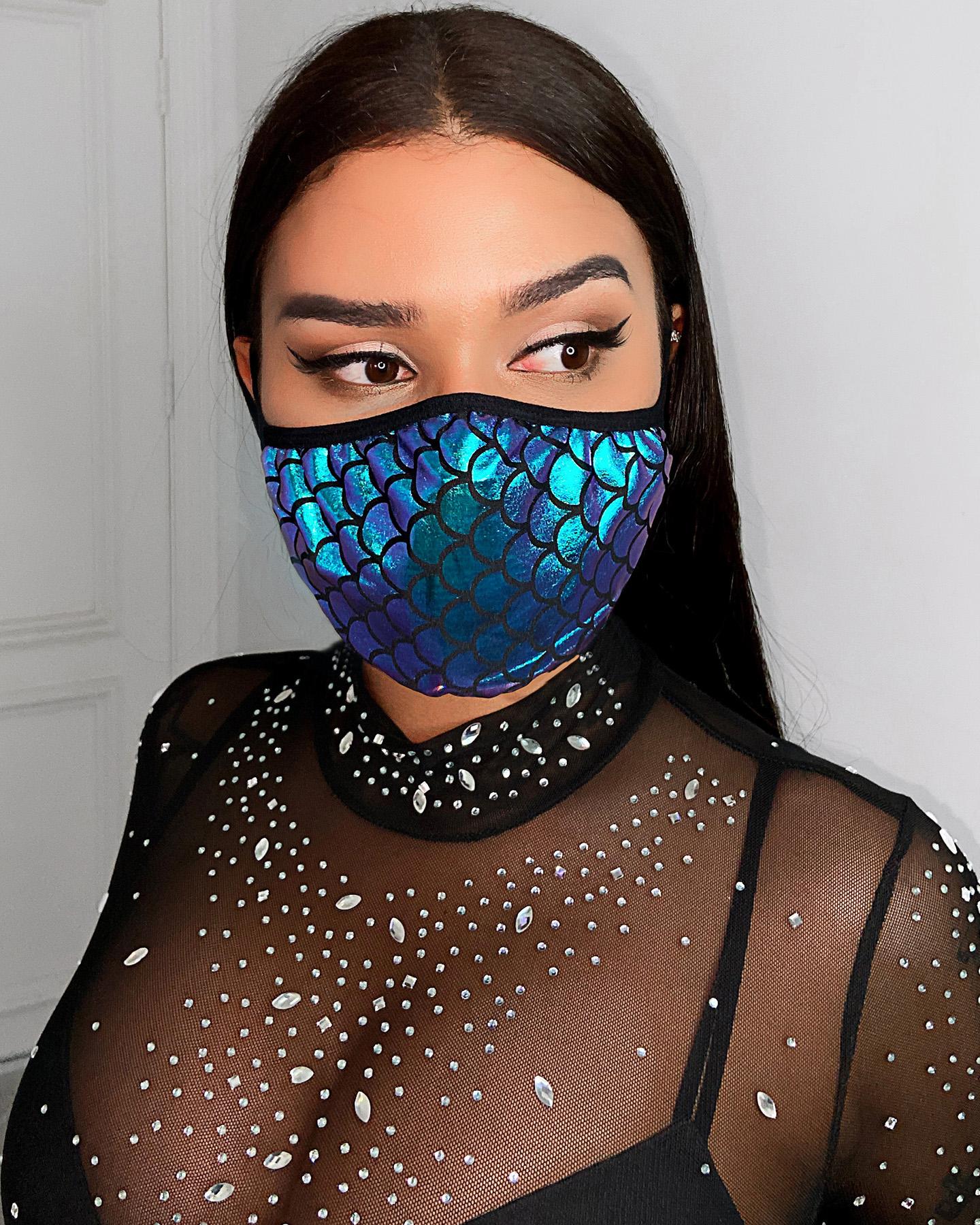 

Scale Print Glitter Breathable Ear Loop Mouth Mask, Blue