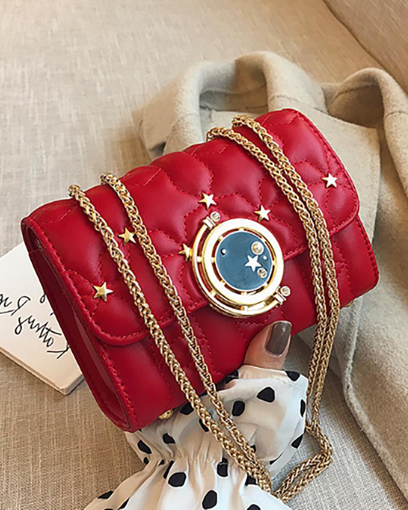 

Star Metal Decor Chain Shoulder Bag, Red