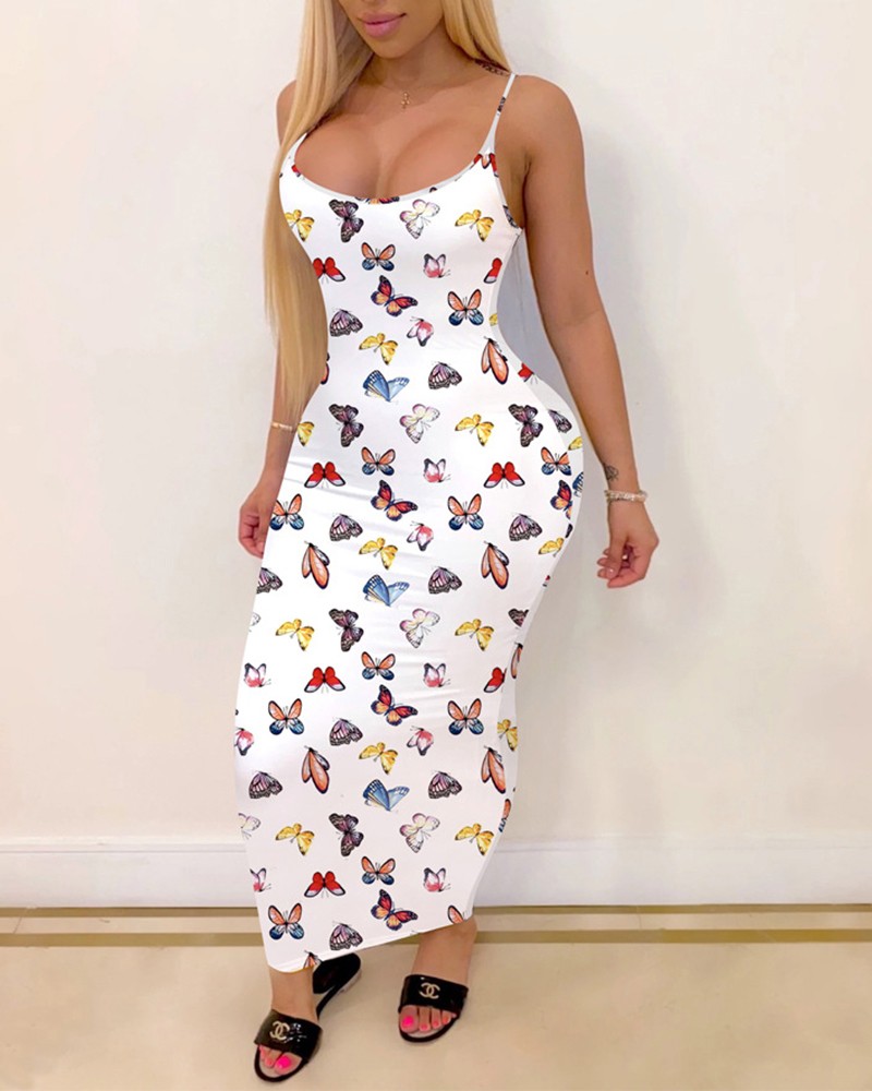 butterfly print maxi dress