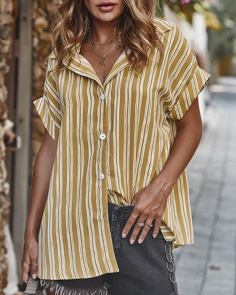 

Striped Short Sleeve Casual Shirt, Yellow