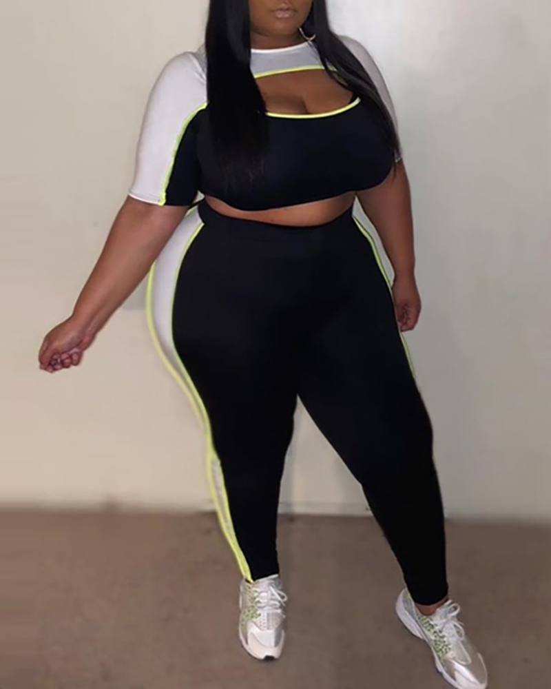 

Colorblock Cut Out Design Top & Pant Set, Black