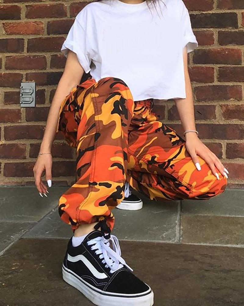 

Camouflage Pocket Design Cargo Pants, Orange