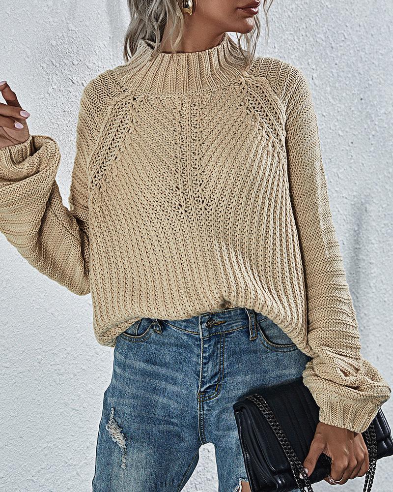 

Plain Long Sleeve Basics Sweater, Khaki