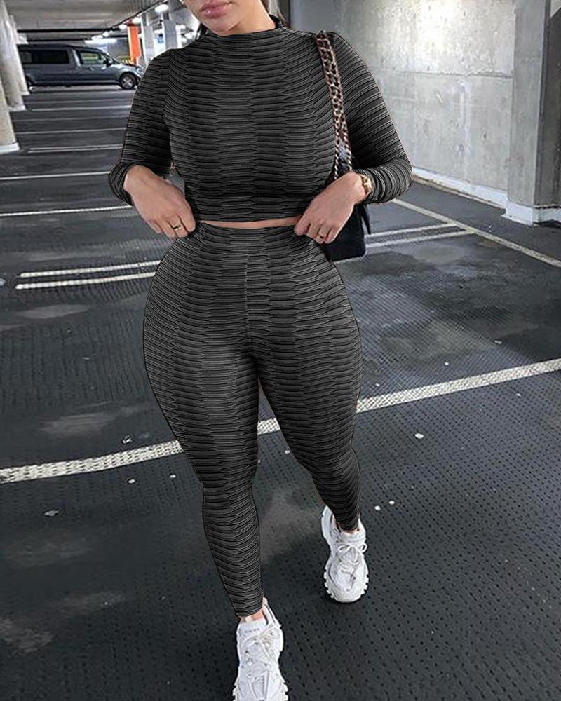 

Plain Long Sleeve Sporty Top & Pants Set, Dark grey