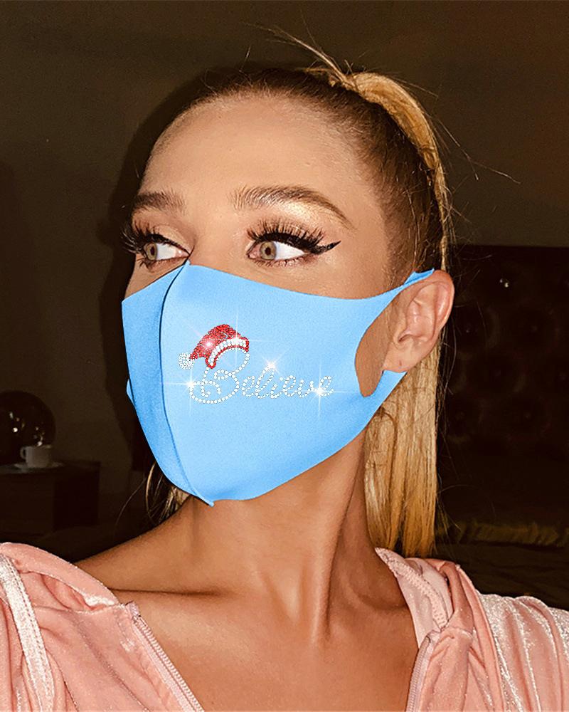 

Christmas Letter Pattern Studded Breathable Face Mask, Blue