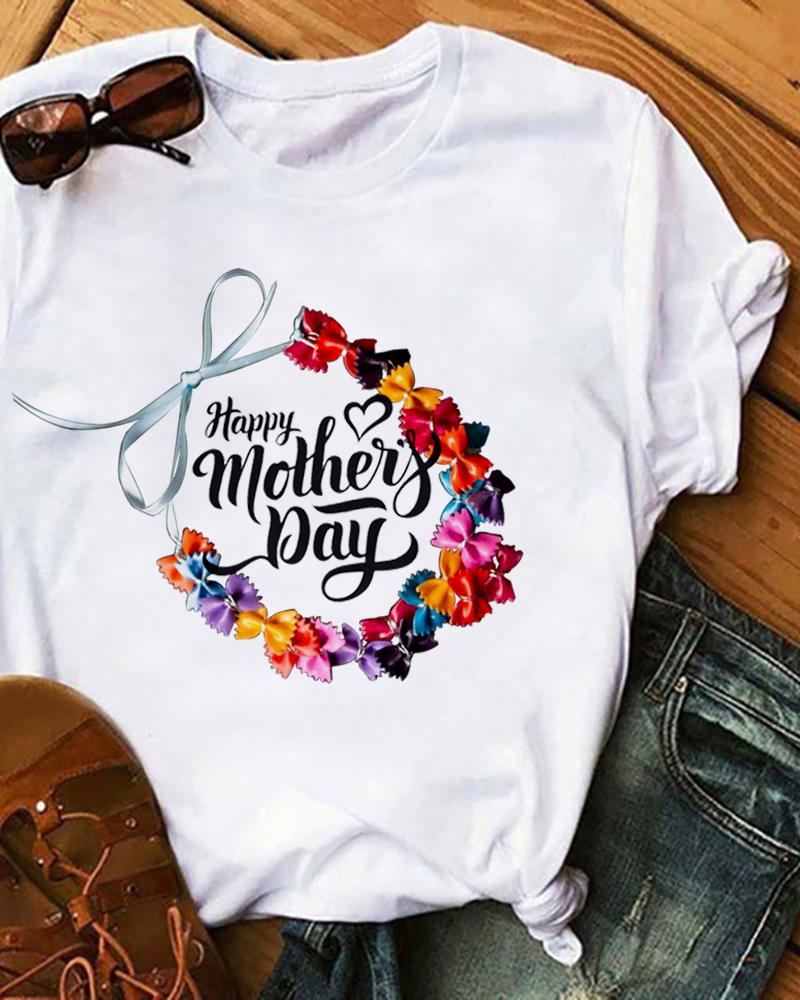 

Mother' Day Gift Letter Print Short Sleeve Casual T-Shirt, White