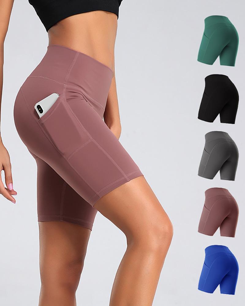 Pocket Design High-Rise Fitted Yoga Shorts