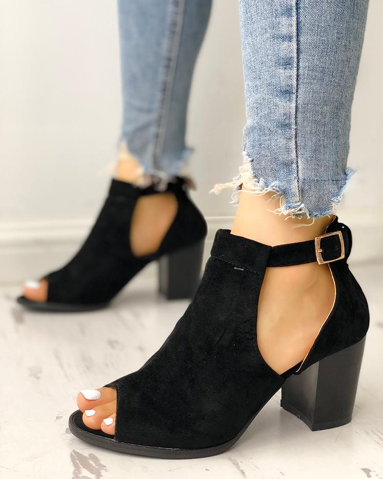 block buckle heels