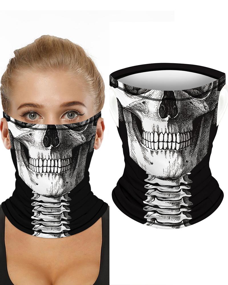 

Skull Print Breathable Ear Loop Face Bandana Headwrap, Black