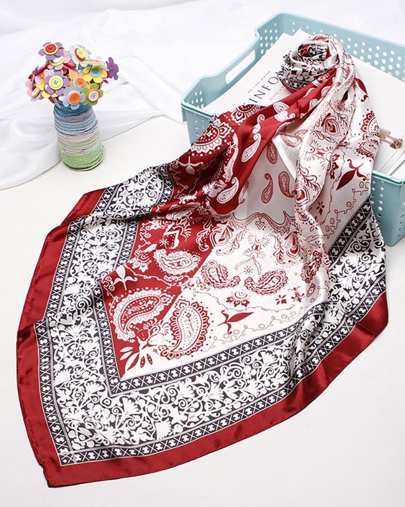 

Paisley Print Square Silk Scarf, Wine red