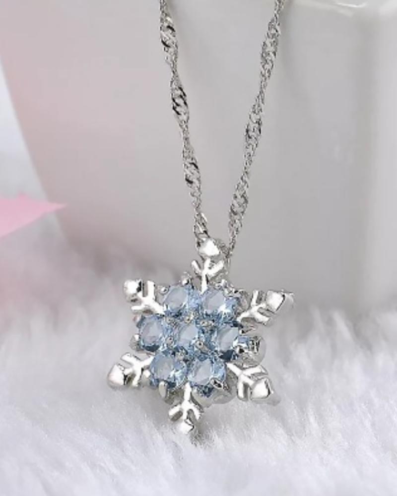 

Snowflake Pattern Studded Chain Necklace, Silver