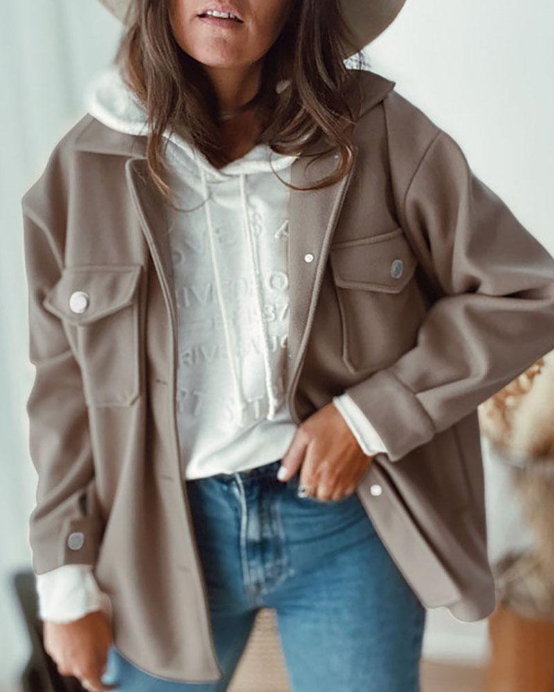 

Buttoned Pocket Design Long Sleeve Casual Coat, Khaki