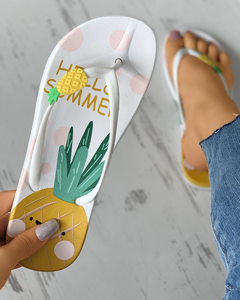 

Pineapple Pattern Open Toe Flip Flops, White