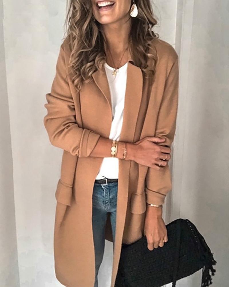 

Solid Pocket Design Long Sleeve Blazer Coat, Khaki