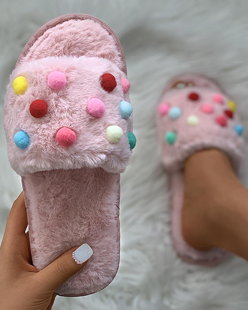 

Pom Pom Colorblock Fluffy Slippers, Pink