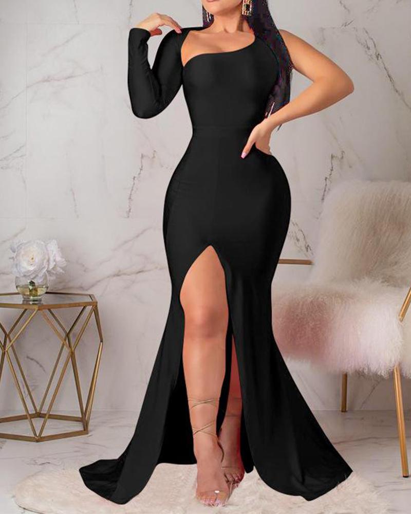 one shoulder backless dress