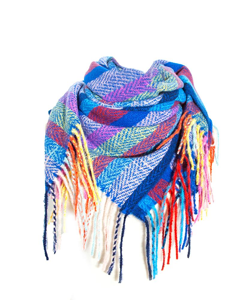 

Striped Colorblock Tassel Design Scarf, Style2