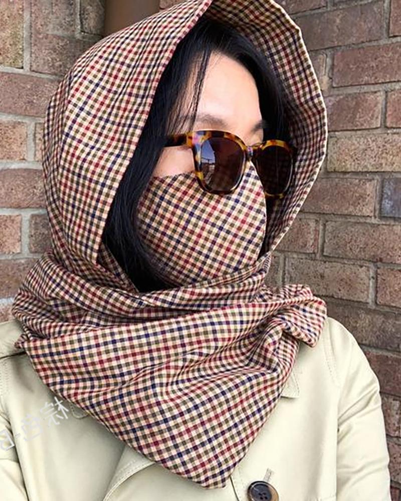

Plaid Print Warm Scarf Without Mask, Brown