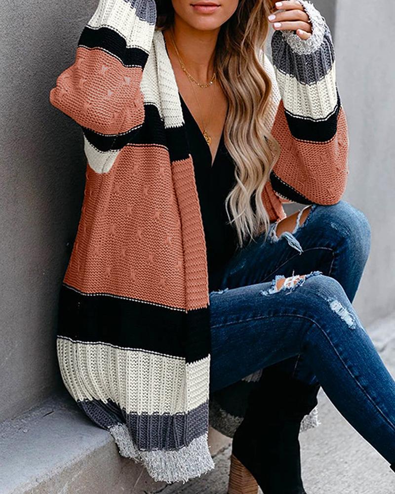 

Striped Colorblock Long Sleeve Cardigan, Style3