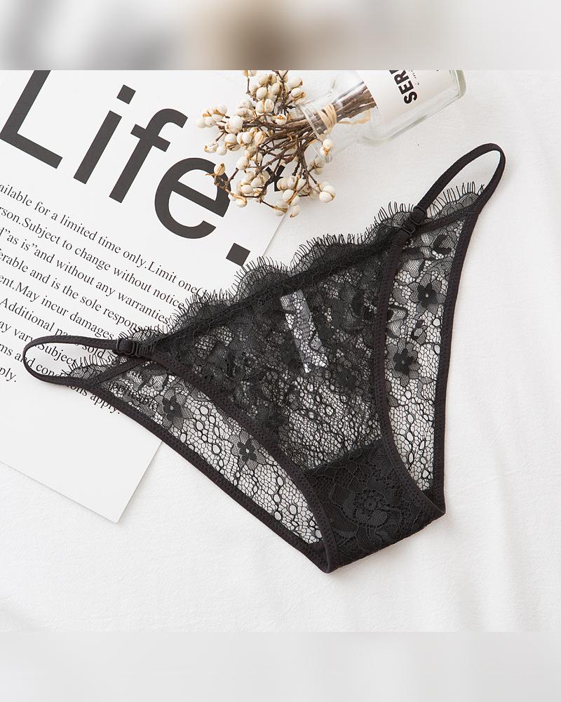 

Solid Lace Skinny Cut-out T-string Panties, Black